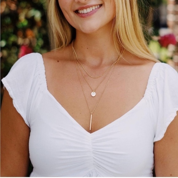 Gold 14k Gold Plated 3pc Bar & Disc Necklace Set - Picture 3 of 3